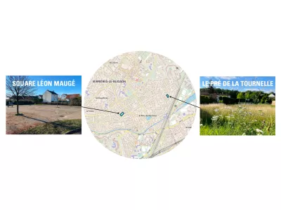 Carte de Verrières-le-buisson avec un zoom sur les deux lieux : le square Léon Maugé et le pré de a Tournelle. FNE Ile-de-France